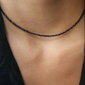 Black Spinel Beaded Necklace Gold Waterproof Layering Necklace Black Jewelry